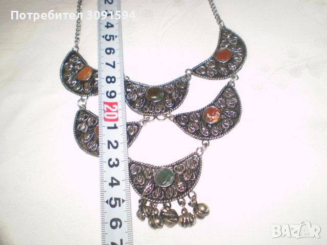 Ретро накит бял метал с ахат