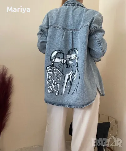 Дънкова риза - яке с щампа. Oversize. Размер Л и Хл. 