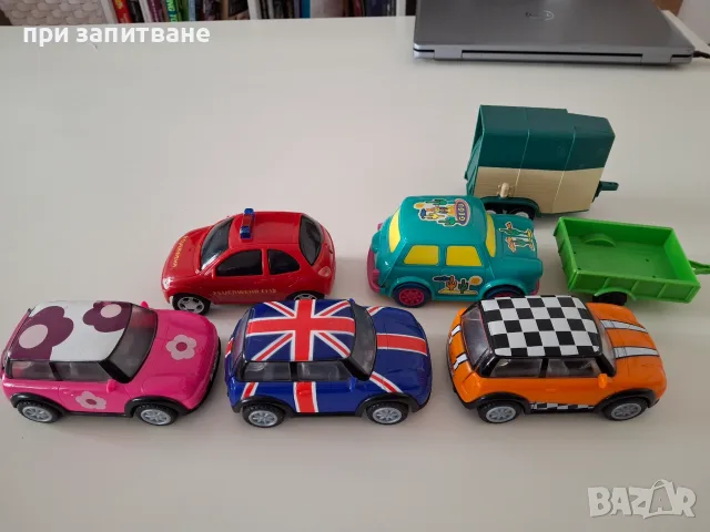 Колички 4 бр. Mini Cooper и Ford Ka, ремаркета, пластмасови, големи