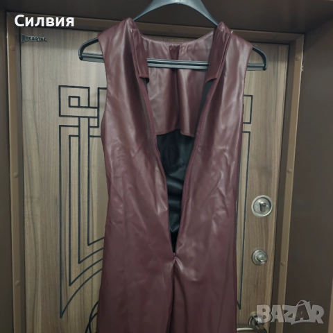 Нова червена дълга лъскава кожена рокля "Shein" / "Шейн", размер S, снимка 11 - Рокли - 52414085