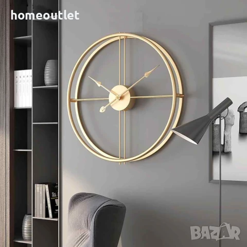 ПРОМОЦИЯ Стенен часовник в златисто с минималистичен дизайн DOUBLEMETAL-GOLD-60CM