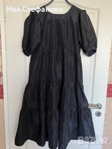 Нова разкошна свободна кройка елегантна дълга миди дължина черна рокля волани буфан ръкав , снимка 5 - Рокли - 50243368