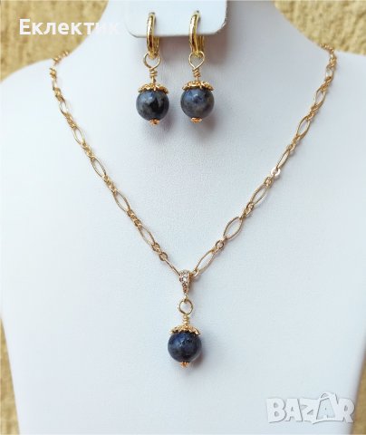 Позлатени комплекти от обеци и колиета с полускъпоценни камъни, снимка 3 - Бижутерийни комплекти - 39181393