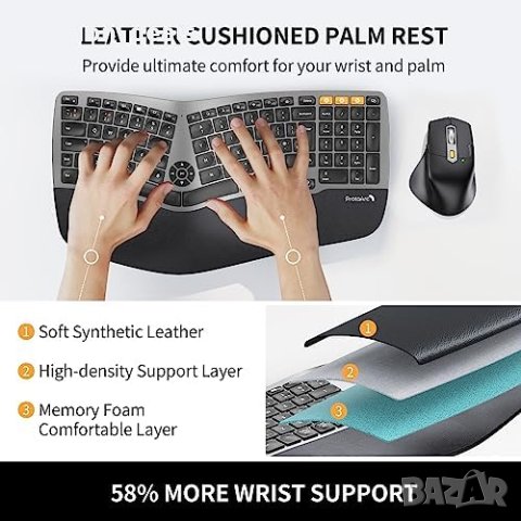 Нова Ергономична безжична клавиатура и мишка Windows Mac Android компютър лаптоп работа офис, снимка 3 - Клавиатури и мишки - 42367464