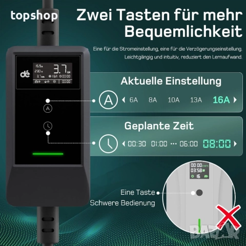 ЧИСТО НОВА зарядна станция за електрически автомобили тип 2 Schuko 3.7 kW [7 м, 6-16 A] 3/Y, ID.3..., снимка 2 - Аксесоари и консумативи - 51972120