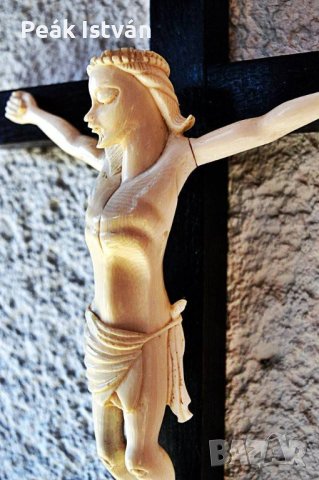 Античен, СЛОНОВА КОСТ Исус Христос (22 см), 45 см разпятие, внушителен, педантичен, кръст, снимка 2 - Статуетки - 42764483
