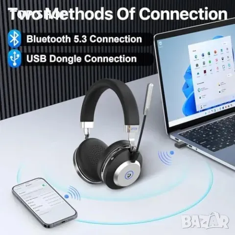 Нови Професионални безжични слушалки с микрофон за работа и Zoom, снимка 2 - Слушалки и портативни колонки - 49451041