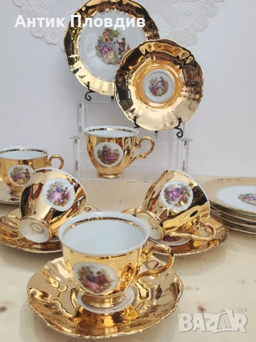 Винтидж чаен сервиз Bondware Foreign – златна декорация, снимка 6 - Сервизи - 50780017