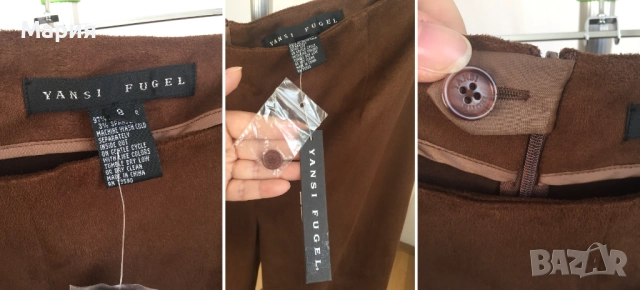 С / М Нов Дамски Панталон Yansi Fugel Имитира Велур Кафяв Есенен Зимен, снимка 4 - Панталони - 51825842