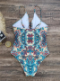 Нов цял бански костюм с дълбоки V-образни презрамки с цветя от кашу и триъгълник, 5цвята , снимка 12