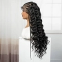 Екзотична черна синтетична перука с пълзящи плитки и къдрава дължина 70 см - Lace Front 13x6, снимка 5