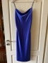 Нова синя midi миди дълга елегантна  парти коктейлна официална  сатен сатенена рокля гръцко деколте, снимка 2