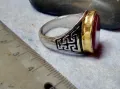 КЛАСИЧЕСКИ ОРНАМЕНТИРАН СКЪПОЦЕНЕН ПРЪСТЕН с ШЛИФОВАН ЕСТЕСТВЕН КАРНЕОЛ от БЛАГОРОДНА СТОМАНА 3530, снимка 2