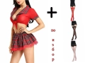 Еротичен костюм на ученичка/студентка в червен цвят от две части - Код: 925, снимка 1