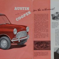 Ретро Рекламен проспект на автомобил Austin Mini Saloon Cooper формат А4 на Английски език, снимка 2 - Специализирана литература - 37255483