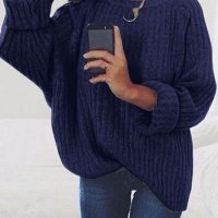 Дамски голям пуловер с навити дълги ръкави и обло деколте, 7цвята , снимка 4 - Блузи с дълъг ръкав и пуловери - 42469277