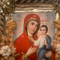 Руска домашна празнична икона Тихвинская чудотворна богородица от 19-ти век, снимка 4 - Колекции - 39685827