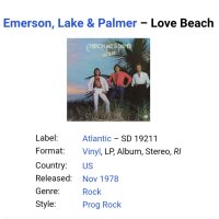 EMERSON LAKE PALMER -LOVE BEACH Американско издание 1978г Стул:ROCK , PROG ROCK Състояние на винила:, снимка 2 - Грамофонни плочи - 40544936