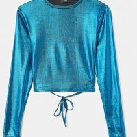 Лъскава Блуза В Син Цвят, снимка 4 - Блузи с дълъг ръкав и пуловери - 39638893