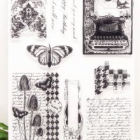 Пеперуда текст пишеща машина силиконов гумен печат украса бисквитки фондан Scrapbooking, снимка 1 - Други - 31882616