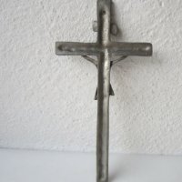 Религия, стар кръст, разпятие, метал, 28 см, маркировка, снимка 4 - Антикварни и старинни предмети - 29460468