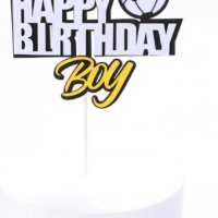 Happy Birthday Boy Футболна топка футбол Рожден ден надпис топер клечка картон декор украса за торта, снимка 1 - Други - 29792815