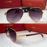 Cartier 2023 прозрачни мъжки слънчеви очила с кожа и дървени дръжки, снимка 2 - Слънчеви и диоптрични очила - 42813053