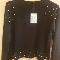 БЛУЗКА ОТ ПЛЕТИВО С ПЕРЛИ, снимка 1 - Блузи с дълъг ръкав и пуловери - 31006816