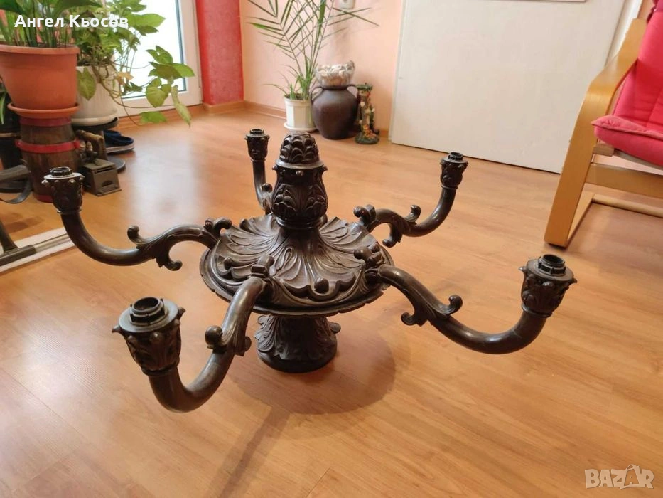 Уникален Дървен Полилей от Орех , снимка 1