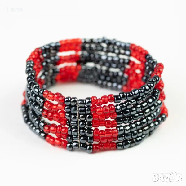 Многоредова гривна от стъклени мъниста на ластик, снимка 1