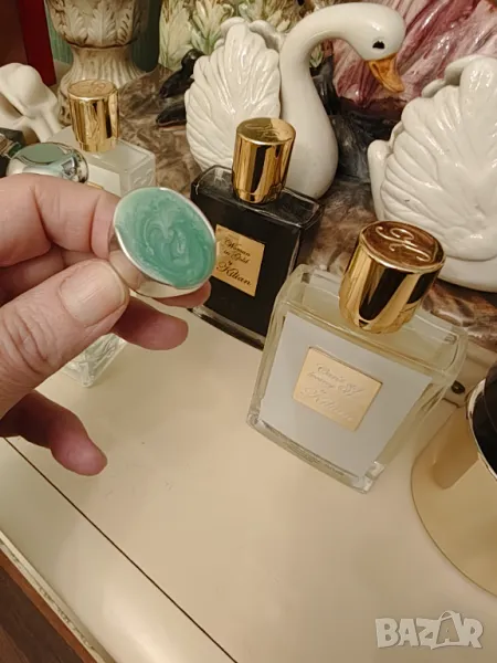 Масивен сребърен пръстен с естествен нефрит, снимка 1