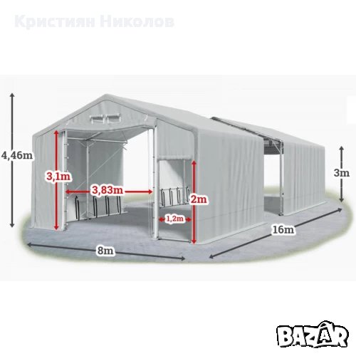 Мобилно хале с размери 8 x 16 x 3 m / 4.46 m - Euroagro, снимка 1