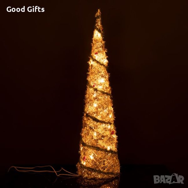 Светеща Коледна елха със златни гирлянди, 81см, снимка 1