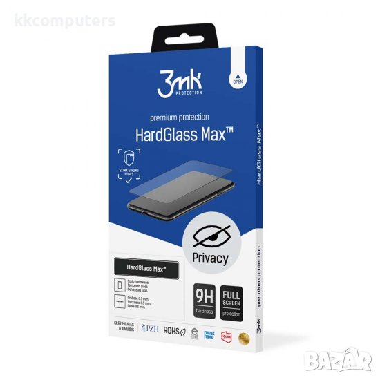 Стъклен протектор за дисплей 3mk HardGlass Max Privacy™ с цяло лепило, За iPhone 14 (6.1), Черен, снимка 1