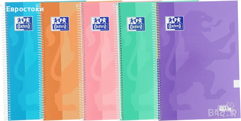 Oxford 5 тетрадки А4  с решетка 4x4мм, спирала, картонена корица, 80 листа, пакет от 5 тетрадки, снимка 1