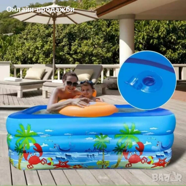 Голям удебелен надуваем басейн за дома , снимка 1