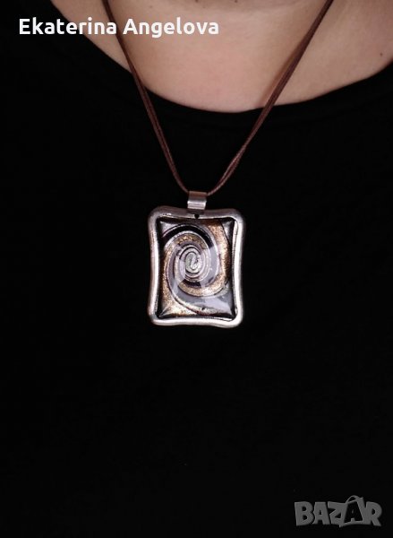 Голямо стейтмънт бохо колие, медальон, висулка плочка четириъгълник, снимка 1