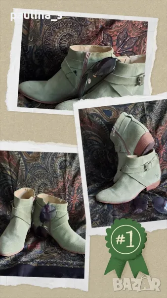 Естествен набук и пресована кожа за подметката / Маркови зелени боти "Bruno Banani" , снимка 1