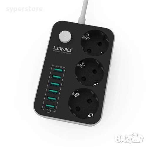 Разклонител 3 гнезда и 6 USB порта с ключ LDNIO SE3631 - 1.6м 2500W SS000142, снимка 1