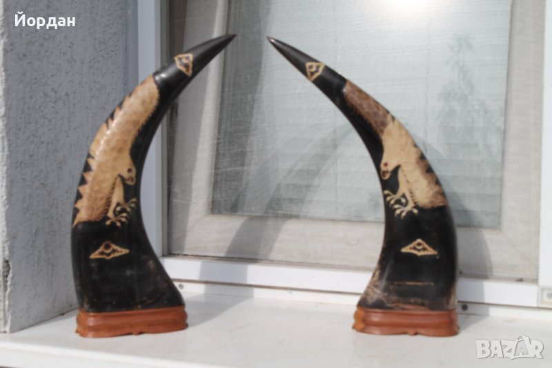 Два рога с резби , снимка 1