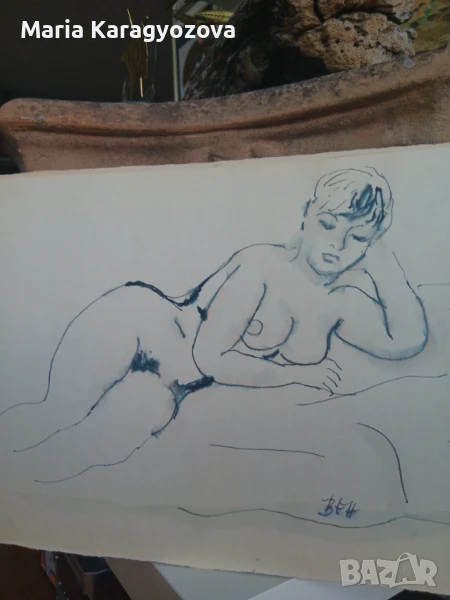 Стоян Венев 1904-1989, Оригинал, Подписана, акварел и туш, картина, снимка 1