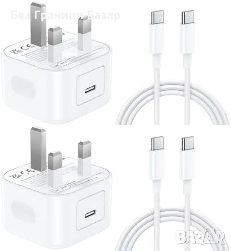 Нов Комплект iPhone 15 зарядно 25W, USB C кабел 6.6FT бързо зареждане Айфон, снимка 1