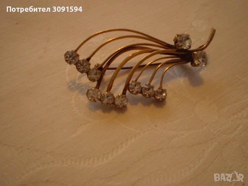 Арт Деко брошка жълт метал Чешки кристал, снимка 1