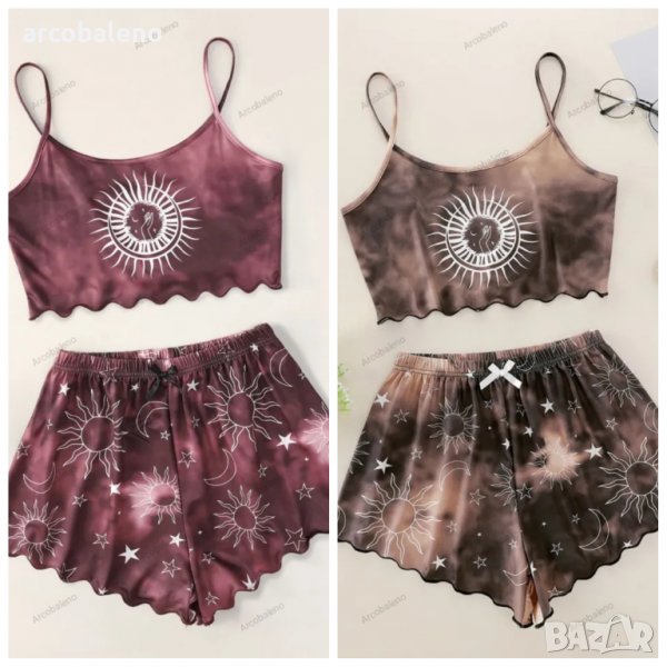 Дамски спален комплект от потник и шорти с щампа Xingyue с тай-дай принт, 2цвята, снимка 1