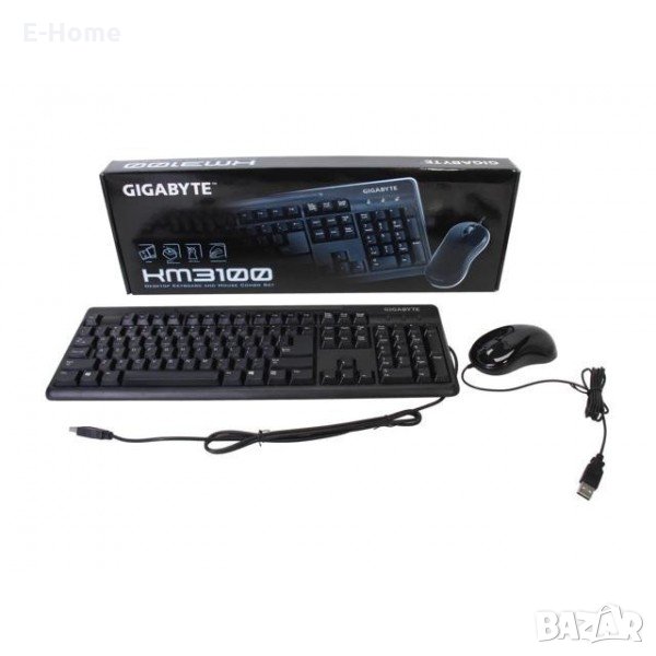 Комплект клавиатура с мишка и кирилица GIGABYTE, USB 2.0, Черен - водоустойчив, снимка 1