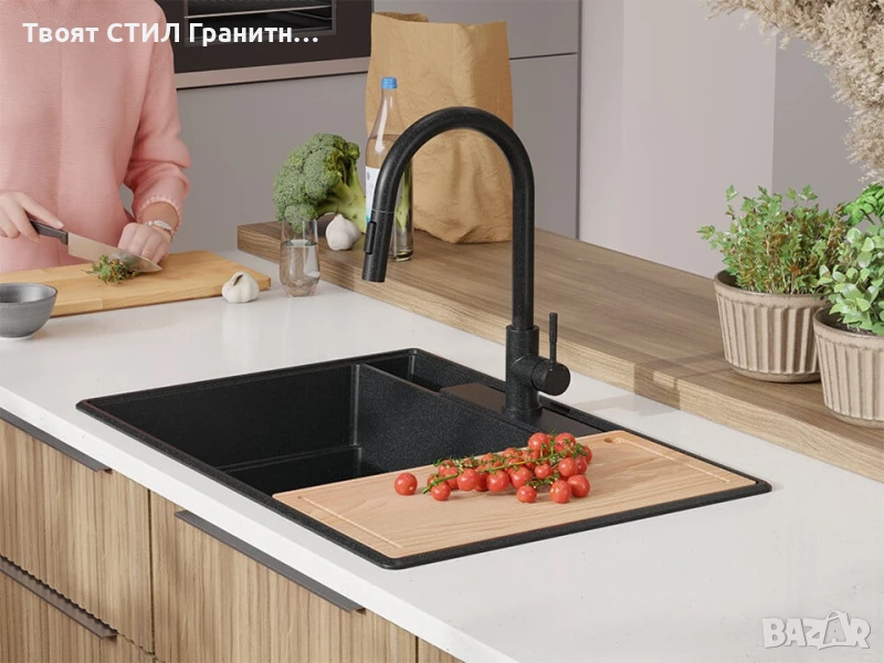 Черна кухненска гранитна мивка Париж 80 Work&Store 780 x 530 мм, снимка 1