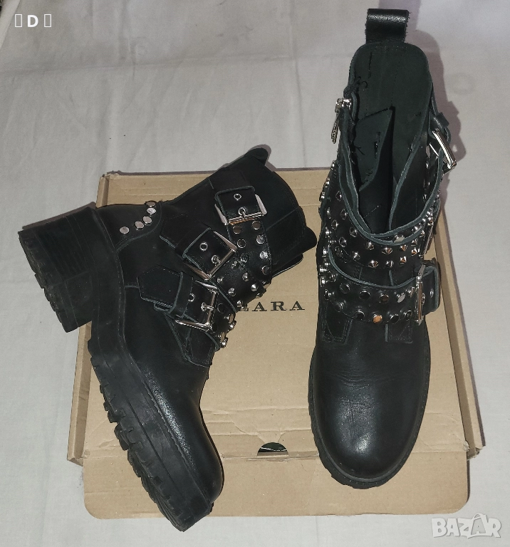 ZARA кубинки от естествена кожа с кабзи  38, снимка 1