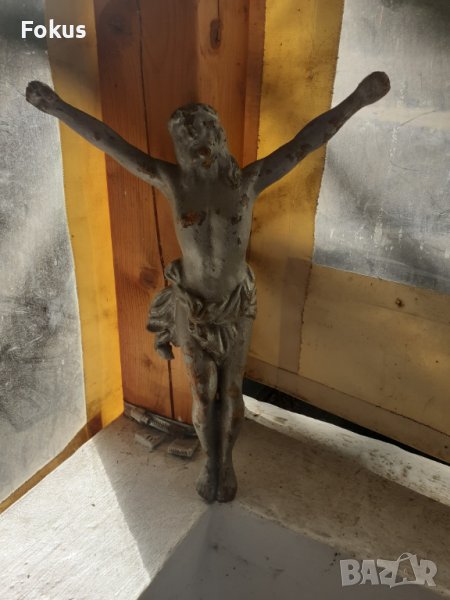 Старо голямо чугунено разпятие Исус Христос кръст религия, снимка 1