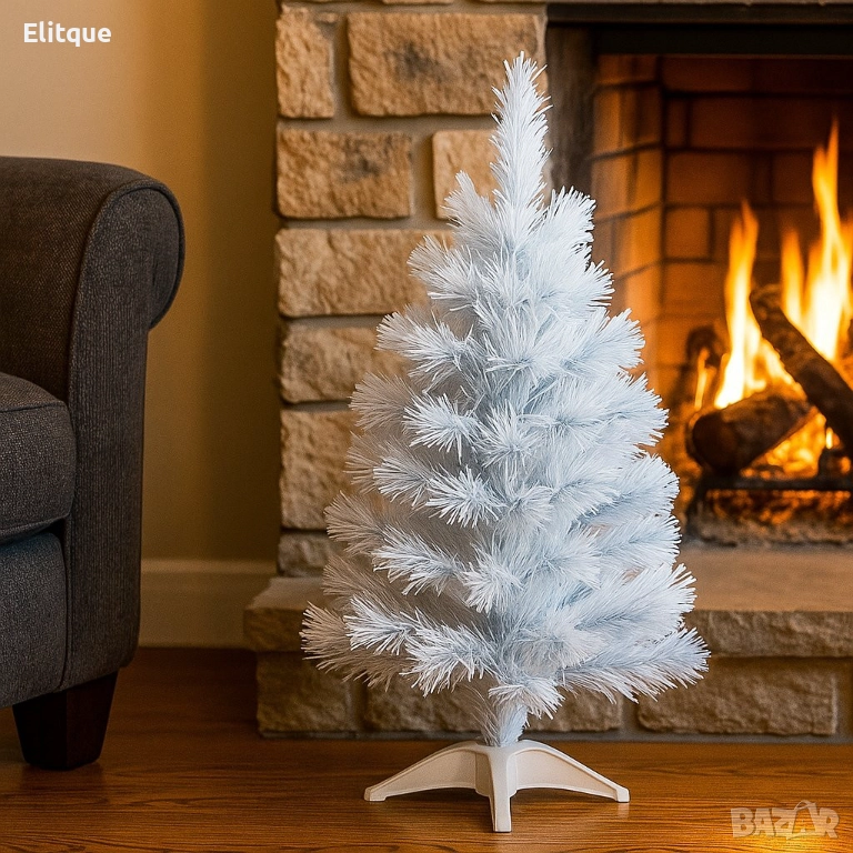 Елегантна елха в бял и син цвят 60 см – Стилна празнична декорация, снимка 1