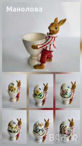 Шест яйца и коктиера с зайче-великденска украса.